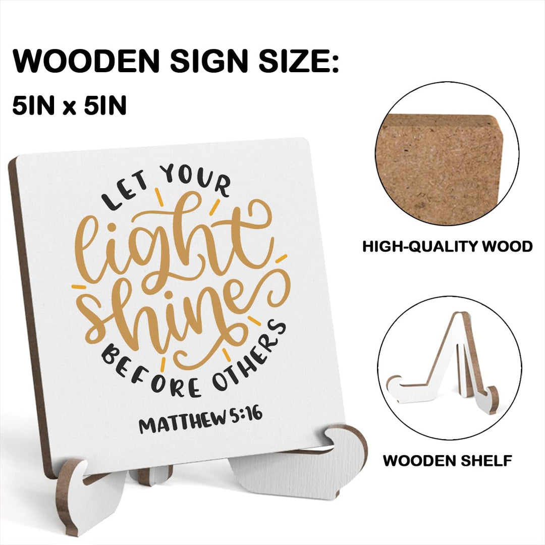 Bible Verse Table Desk Decor Inspirational Rustic Christian Wood Sign Plaque with Wooden Stand, Motivational Religious Positive Vintage Decor for Tabletop Desktop Shelf Shelves TV Cabinet Living Room