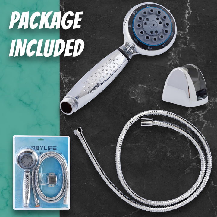 Hobylife High Pressure 8 Functions Shower Head with Handheld - Powerful Detachable Shower Head Set for Low Water Pressure - Tool-less 1-Min Installation, Extra Long 60" Stainless Steel Hose (Chrome)