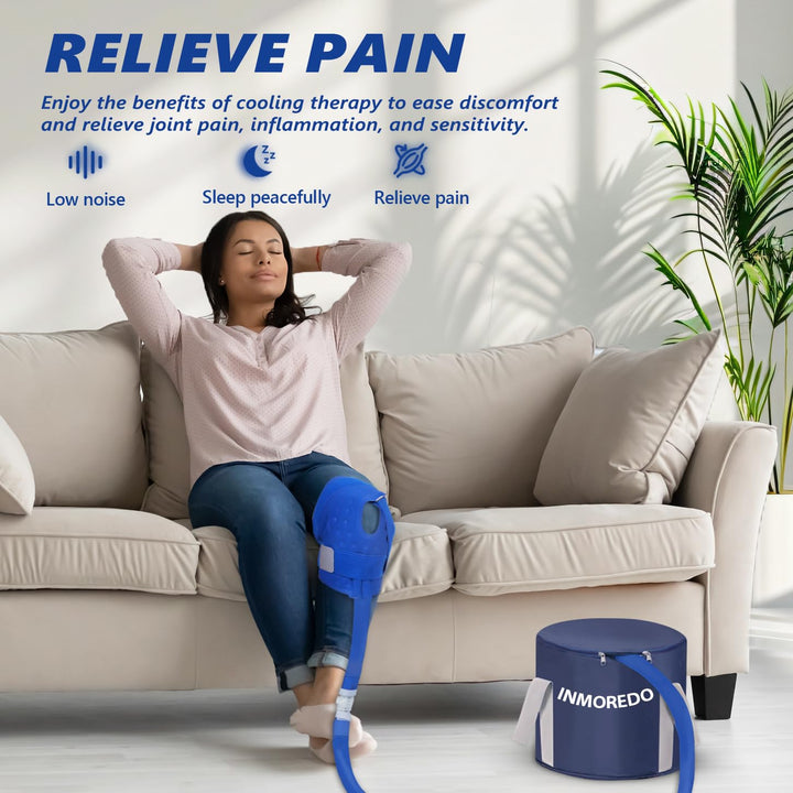 Inmoredo Cold Therapy System Ice Machine System for ACL Knee Surgery Recovery - Quiet Pump, Flexible Kit, Portable, Knee Ice Machine, Ideal for Sports Injuries, Pains, Strain & Stiffness, Sprain