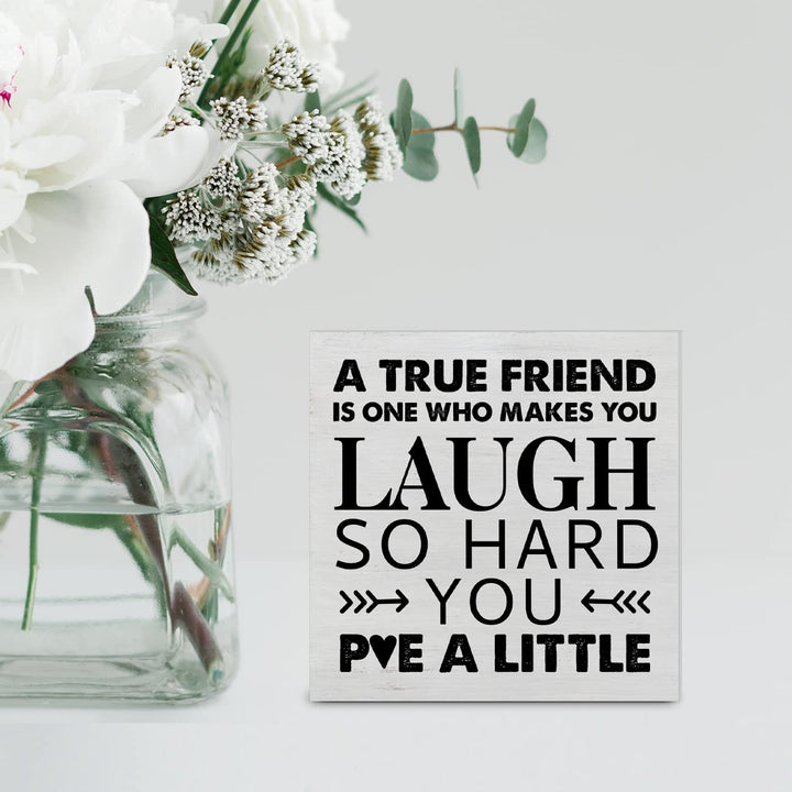 True Friend Gift Wood Box Sign Decor Desk Sign for Bestie Friendship, Friends Going Away Graduation Birthday Gifts Wooden Box Block Sign, Rustic Home Shelf Wall Decoration