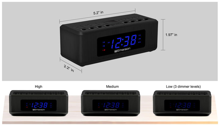 Emerson CK2023AM/FM Dual Alarm Clock Radio with 0.6" Blue LED Display, 4-Level dimmer, and Wake to Radio/Buzzer Alarm, Black