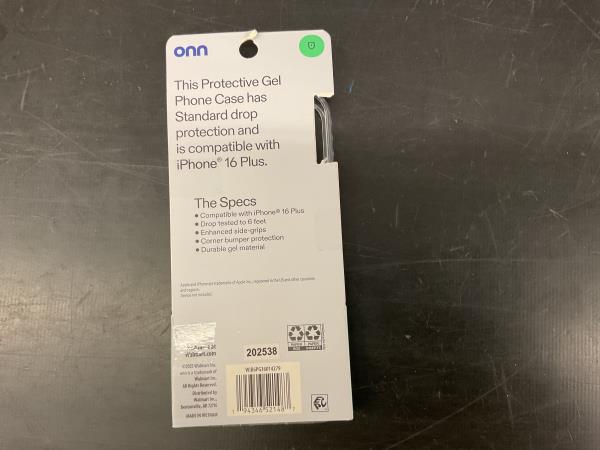 Onn. iPhone 16 plus protective gel phone case Retail $5.97