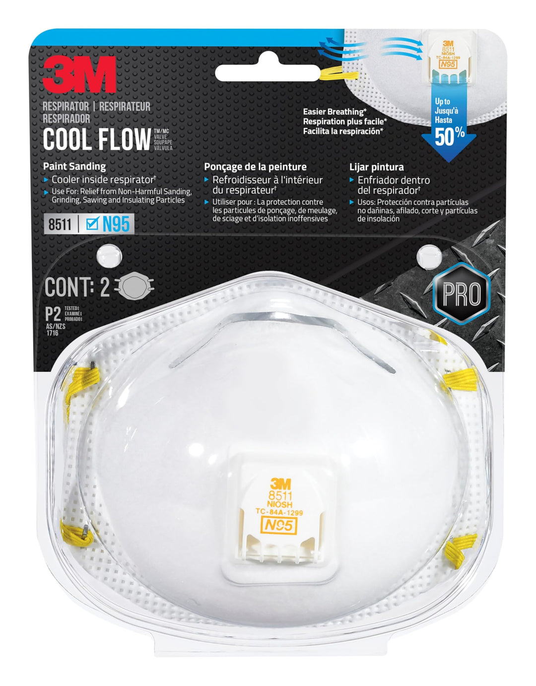3M N95 Respirator 9511, Cool Flow Valve, 2 Pack, NIOSH-APPROVED, Advanced Filter Media For Easy Breathing, Comfortable For Long Periods Of Wear, Helps Filter Pollen, Mold Spores & Dust (8511PA1-2A-PS) Retail $8.00