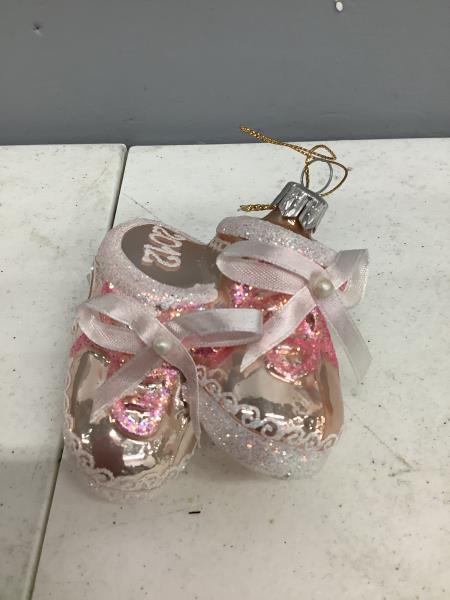 Ballet Shoes Christmas Ornament - 2012 Collection - Pink and White Glitter Retail $14.99