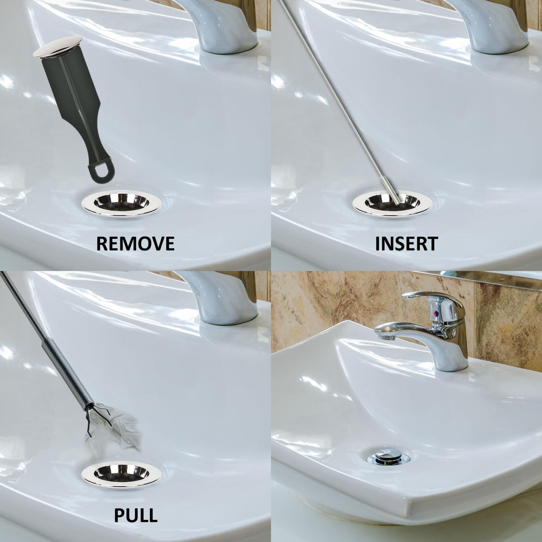 PF0412 24" Ergonomic Multipurpose Grabber Jewelry Retriever Pick-up Tool 22" Drain Clog Cleaner Auger Snake Hair Catcher for Kitchen/Bathroom Sink Tub Toilet