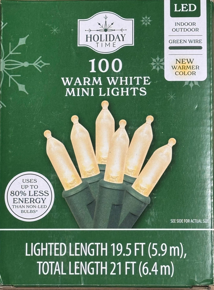 NEW 2025! Holiday Time 100-Count WARM WHITE LED Mini Christmas Lights GREEN Wire Retail $6.38