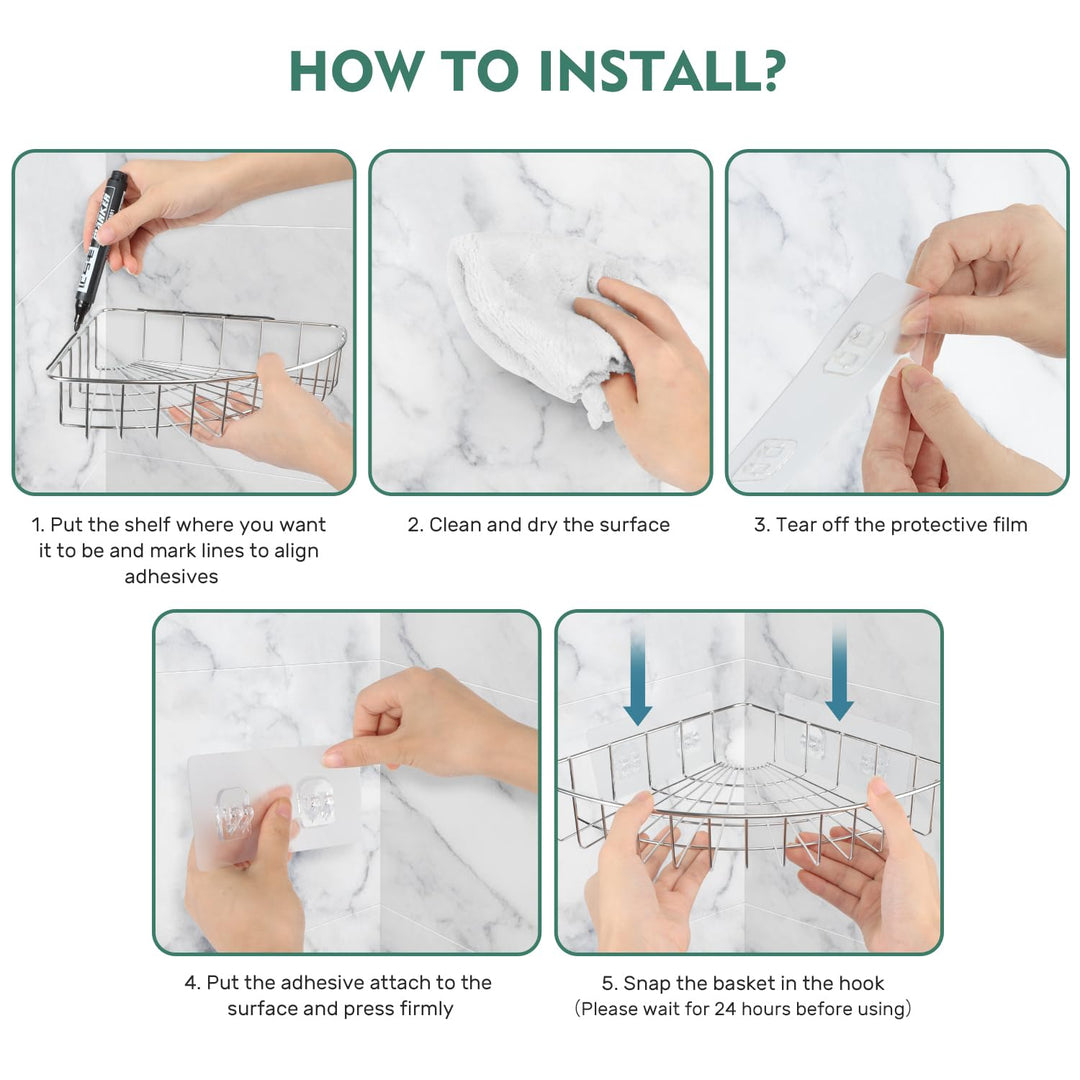 LBSUN 2-Pack Corner Shower Caddy, Silver SUS304 Stainless Steel Wall Mounted Shower Shelf for Toilet, Dorm and Kitchen
