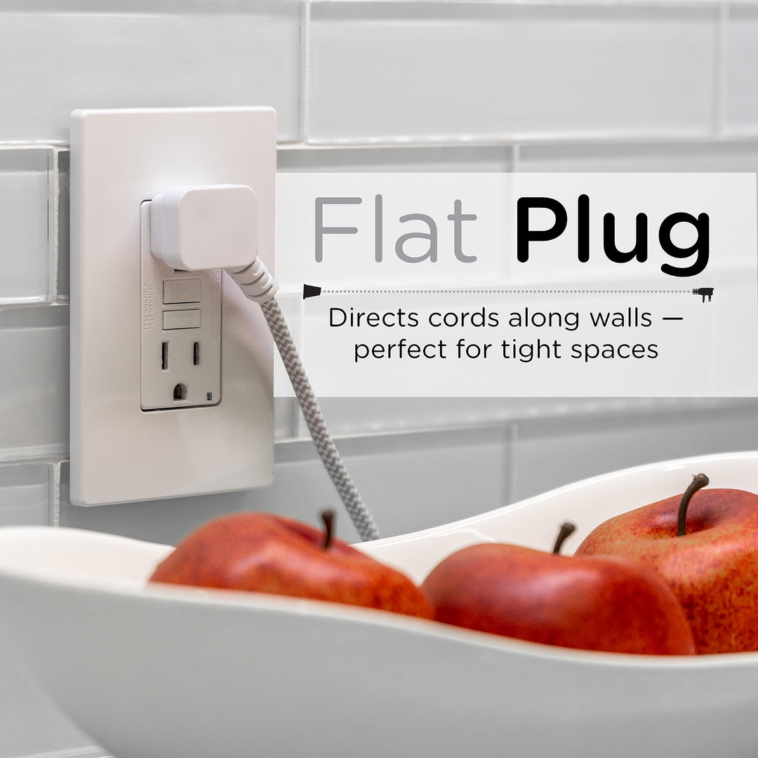 Cordinate Extension Cord, 8 Ft, 3-Outlet Flat Plug Extension Cord, Braided Extension Cord with Multiple Outlets, 2 Prong Extension Cord, Safety Slide 125V Long Extension Cord, 1 Pack, White, 39980