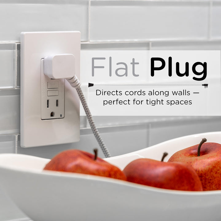 Cordinate Extension Cord, 8 Ft, 3-Outlet Flat Plug Extension Cord, Braided Extension Cord with Multiple Outlets, 2 Prong Extension Cord, Safety Slide 125V Long Extension Cord, 1 Pack, White, 39980