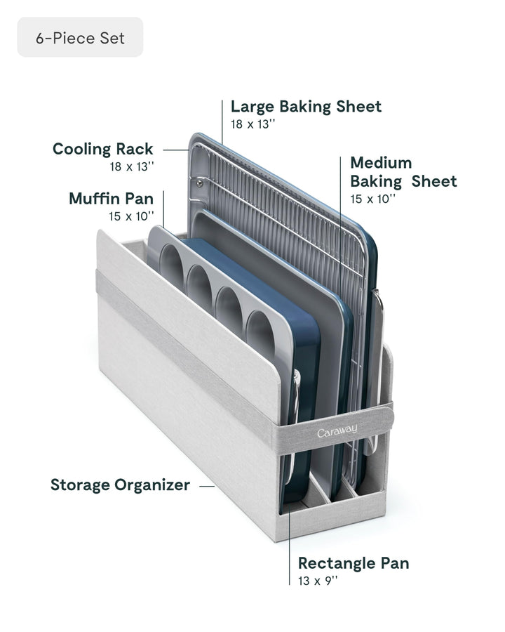 Caraway Nonstick Ceramic Bakeware Set (5 Pieces) - Baking Sheets, Assorted Baking Pans, & Storage - Aluminized Steel Body - Non Toxic, PTFE & PFOA Free - Navy Retail $232.00