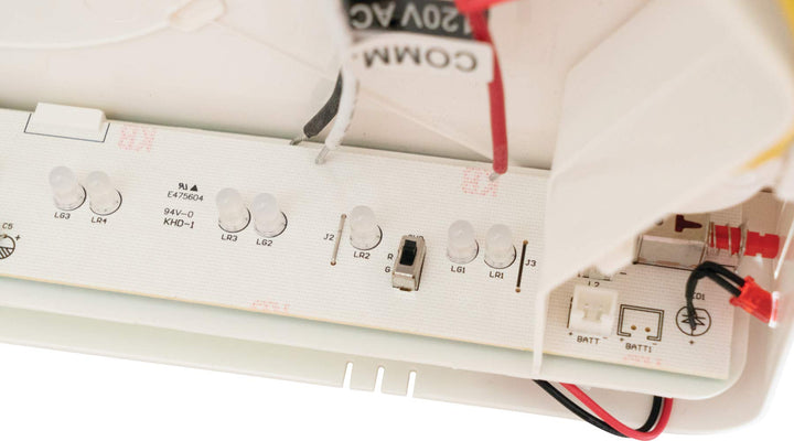 Lithonia Lighting Basics LED Exit Sign/Emergency Light Combo, Red/Green Switchable Exit Sign and Emergency Lights for Business, 2-Head Fixture, Square Lamp Heads, White (ECRG SQ M6)