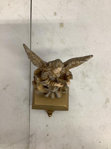 STATS Gold Angel with Lyre Christmas Stocking Holder Retail $11.95