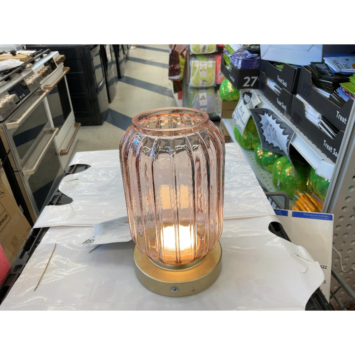 Unbranded Table Lamp - Ribbed Glass, Gold Base, Pink, Decorative Lighting