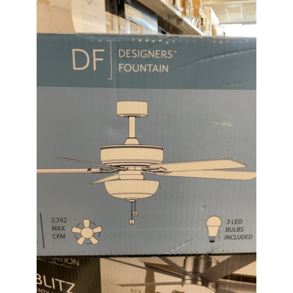 DESIGNERS FOUNTAIN Gallant Ceiling Fan with Lights, 52 Inch LED 3000K Indoor Outdoor 5-Blades Fan, Pull Chain, Matte Black, FP-GLT52B30-MB