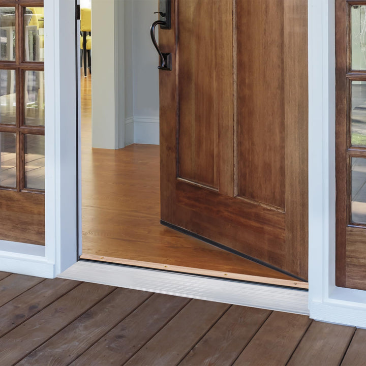 M-D Building Products 78600 5-5/8 in. x 1-1/8 in. x 36 in. Silver Adjustable Aluminum & Hardwood Threshold Kit - Versatile Solution for French and Exterior Doors