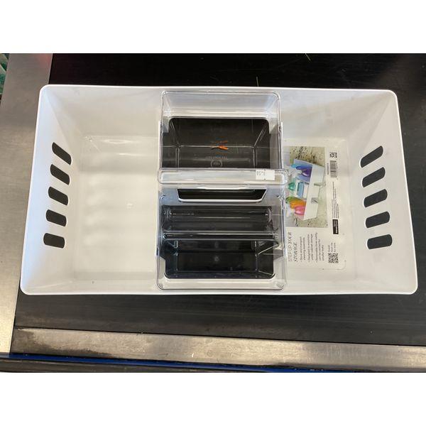 STEP UP YOUR STORAGE White Storage Bin with Clear Organizers