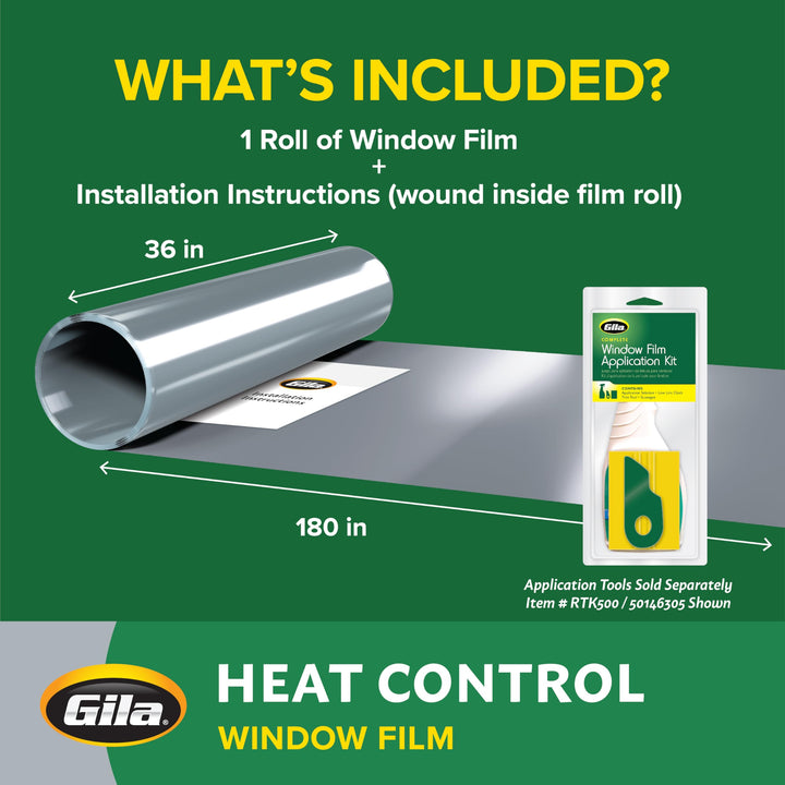 GilaÂ® Heat Control Titanium Adhesive Residential DIY Window Film Sun Blocking Glare Reduction 3ft x 15ft (36in x 180in), Gray