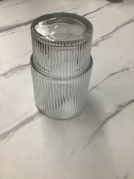 Ribbed Glass Tumbler - Vertical Ribbed Design, Clear Glass Retail $1.99