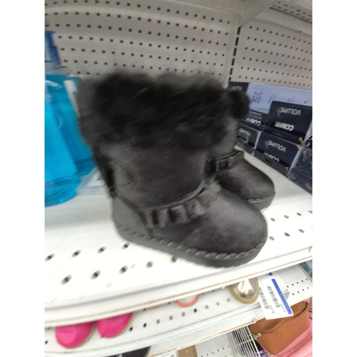 Kids Winter Boots - Fur Trim, Black