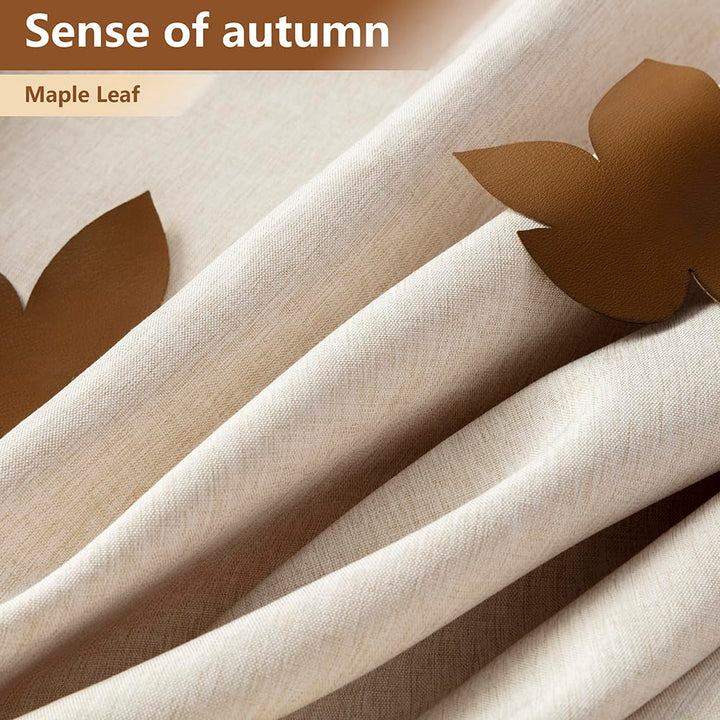 RINHARTEX Extra Long Linen Shower Curtain with Maple Leaves,Waterproof Cloth Shower Curtain Set with Plastic Hooks,Tall Hotel Luxury Fabric Shower Curtains for Bathroom-Cream/Beige-72 x78