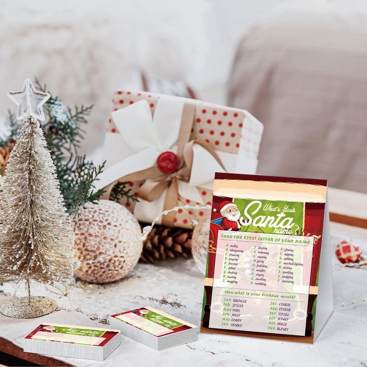 Christmas Games - What's Your Santa Name, 1 Game Sign + 30 Writing Name Tags Stickers, Christmas Party Game and Activity for Christmas Baby Shower, Christmas Party Decorations SDJ03