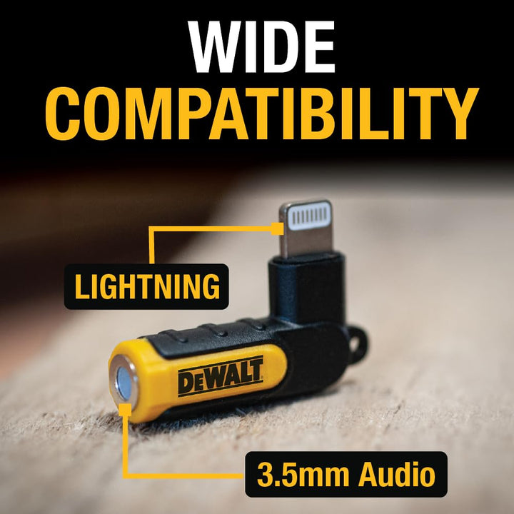 DEWALT Heavy Duty 3.5mm to Lightning Adapter, 90Degree L Connector Female to 3.5mm Male Headphone Jack Adapter for iPhone, Compatible Lightning to 3.5 mm Headphone Jack Adapters, Adapts Legacy Devices Retail $13.00