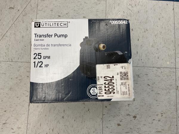 Utilitech Transfer Pump, Cast Iron, 25 GPM, 1/2 HP Retail $70.00