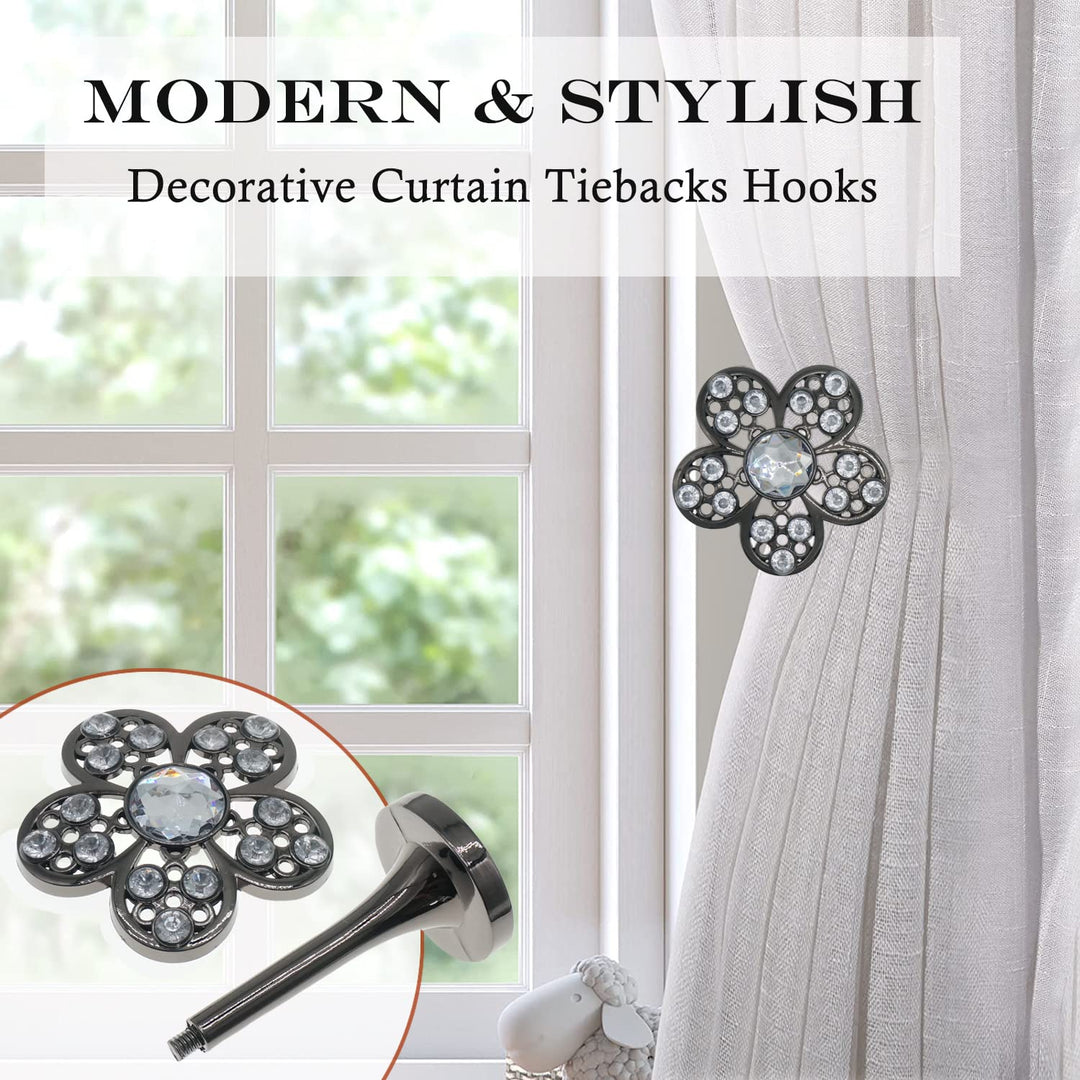 HIASTRA 2 Pcs Curtain Holdbacks, Curtain Side Holders for Wall Decorative Mounted Curtain Drapery Tiebacks, Curtain Tie Back Hook Pull Backs for Drapes Window Home Decoration (Black)