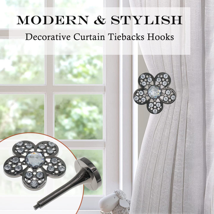 HIASTRA 2 Pcs Curtain Holdbacks, Curtain Side Holders for Wall Decorative Mounted Curtain Drapery Tiebacks, Curtain Tie Back Hook Pull Backs for Drapes Window Home Decoration (Black)