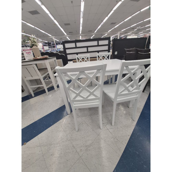 Unbranded Dining Table Set - Square Table, 4 Chairs, White Finish