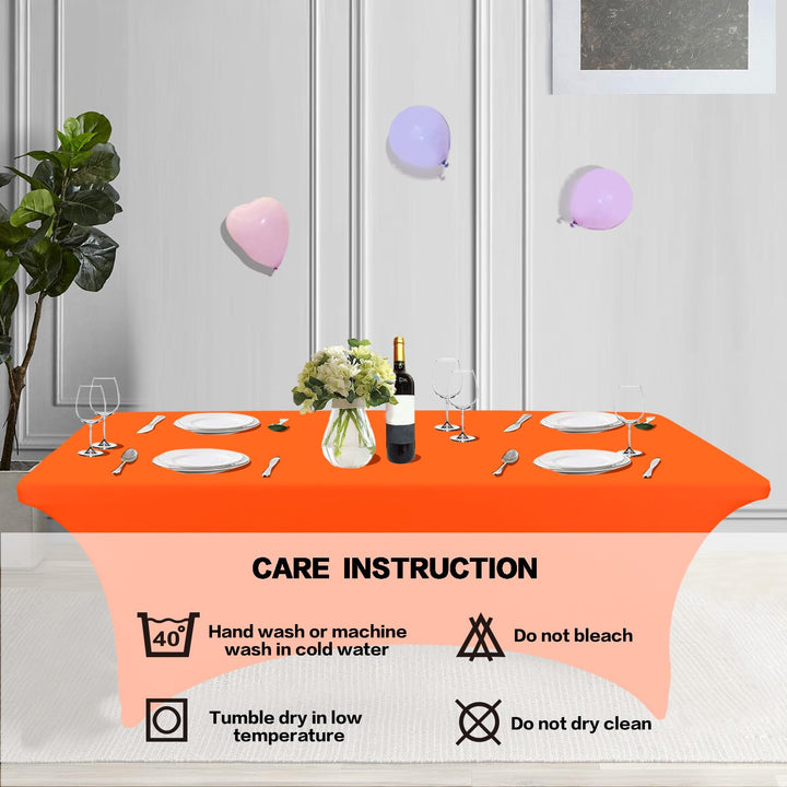 IVAPUPU 2 Pack 4FT Table Cloth for Rectangular Fitted Events Stretch Orange Table Covers Washable Cover Spandex Tablecloth Protector for Party, Wedding, Cocktail, Banquet, Festival