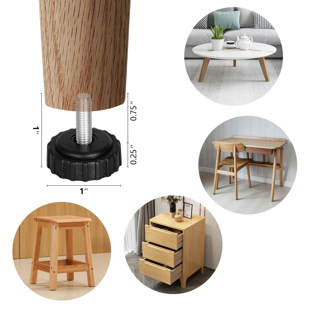 1/4" Thread Furniture Feet Levelers wth Nuts - 12Pcs Adjustable Leveling Feet with T-Nuts - Screw-in Threaded Glide Leveling for Bar Stool/Bench/Bed/Cabinet/Desk/Dresser/Wood Legs