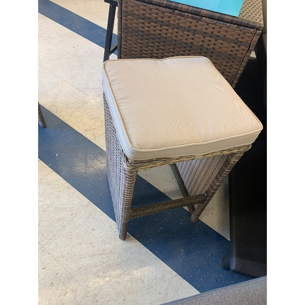 Wicker Stool - Padded Seat, Woven Frame, Neutral Color