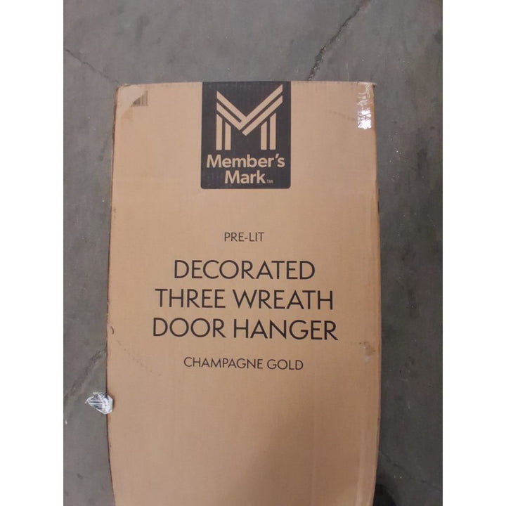 Member's Mark Pre-Lit Decorated Three Wreath Door Hanger - Champagne Gold Retail $120.00