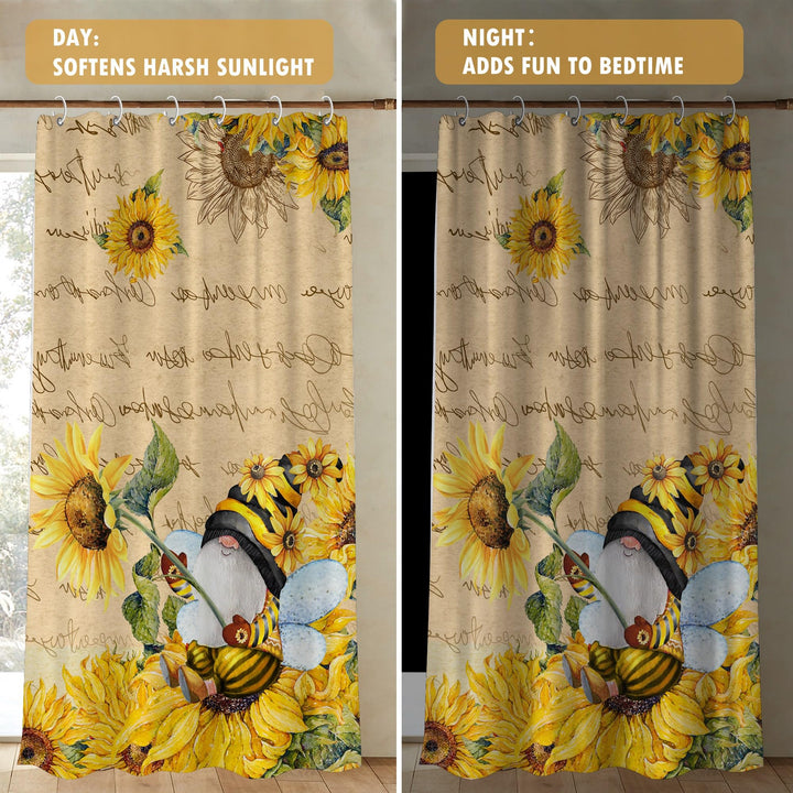 Bonsai Tree 2 Pack Sunflower Curtains for Bedroom 52x84 inch with Gnome - Sunflower Decorations and Spring Decorations for The Home, Yellow Kitchen Curtains and Valances Set