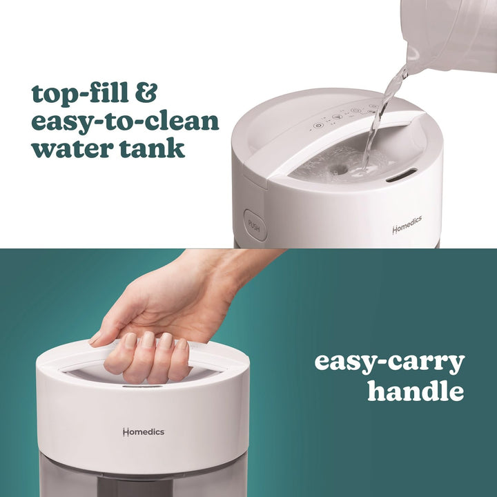 HoMedics Humidifiers for Bedroom, Home, Nursery, Office and Plants. Total Comfort UV-C Ultrasonic Humidifier, Leak Resistant Design, 0.97 Gallon Tank, 35 Hour Run Time, Quiet, Cool Mist, Night Light