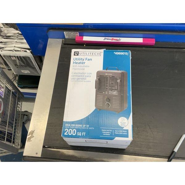 UTILITECH Utility Fan Heater - Adjustable Thermostat, 200 sq ft Retail $20.00