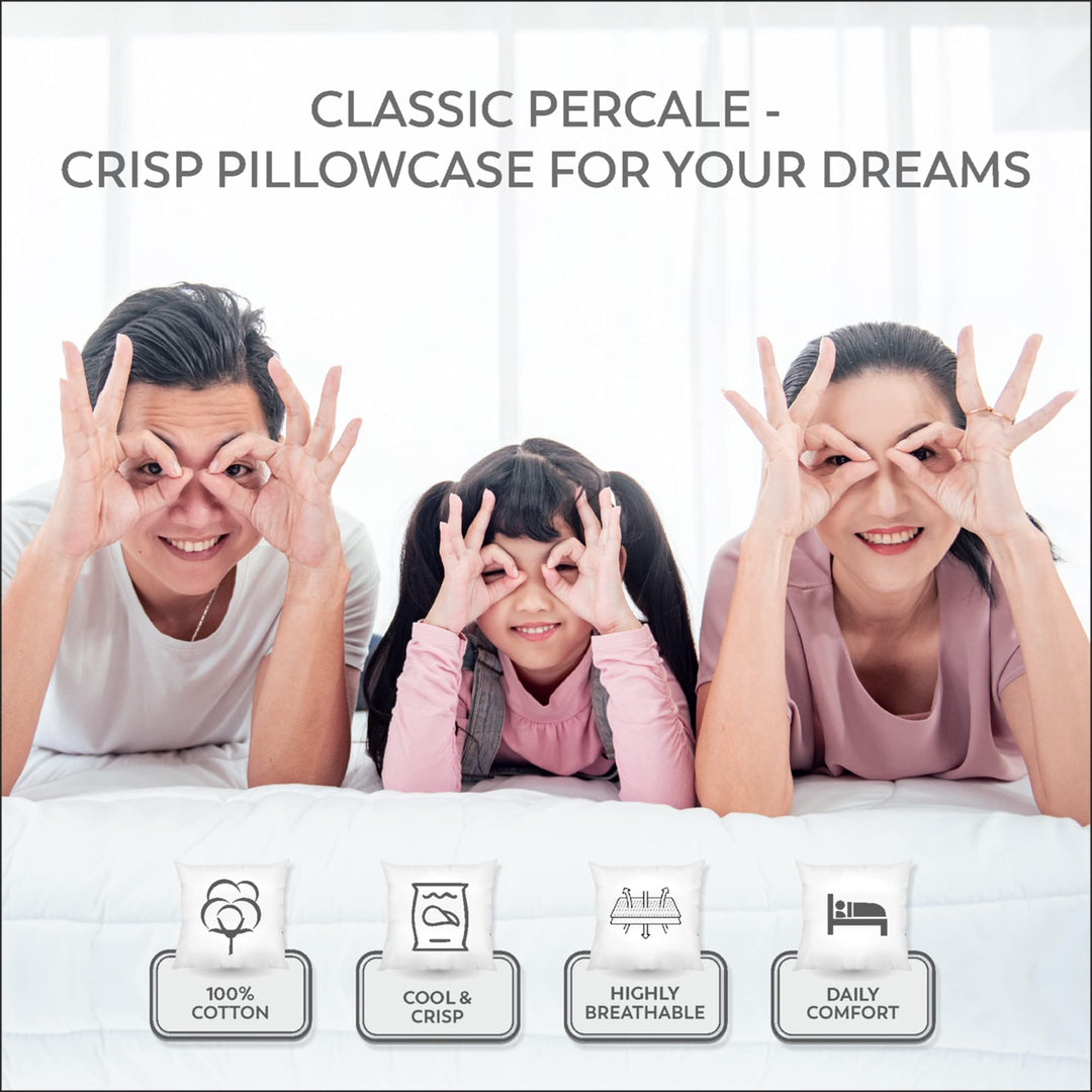 Standard Pillowcase Set, 400TC 100% Cotton Pillowcases, Hotel Quality Snow White Pillowcase Set, Skin Friendly Percale Pillowcase Set