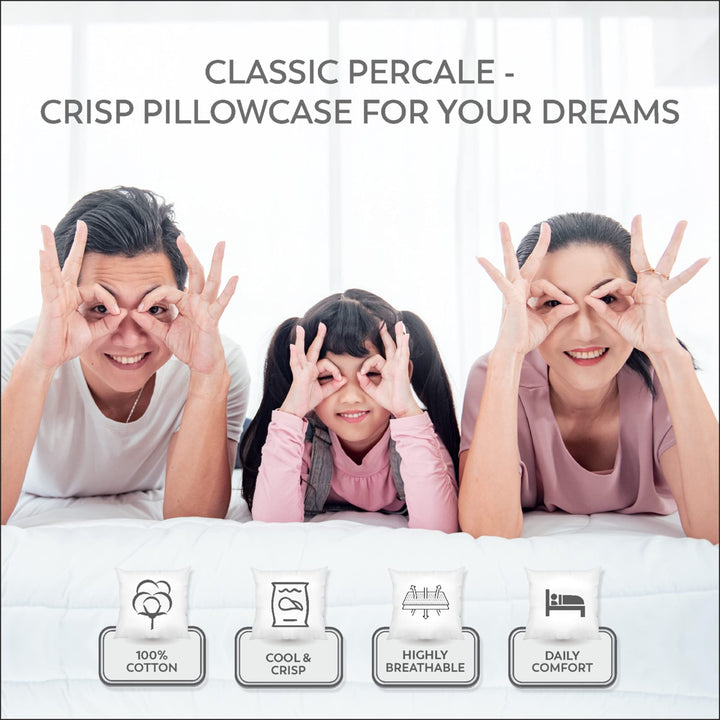 Standard Pillowcase Set, 400TC 100% Cotton Pillowcases, Hotel Quality Snow White Pillowcase Set, Skin Friendly Percale Pillowcase Set