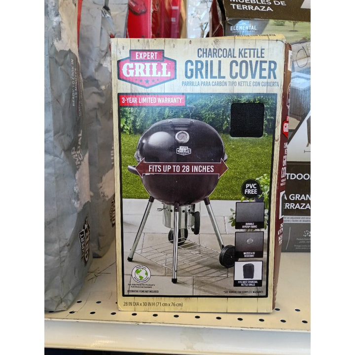 Expert Grill Charcoal Kettle Grill Cover, Black, Water-Resistant, PVC-Free, 28 x 30 Inches, with 3-Year Warranty