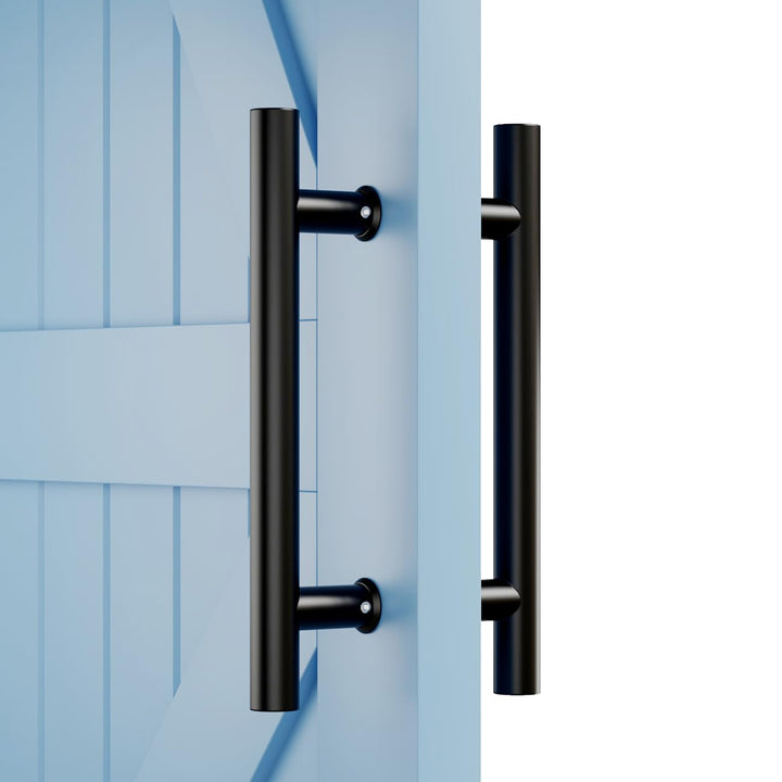 12" Round Black Push Pull Door Handle,Double Sided H Shape Sliding Door Handle,Matte Black,Stainless Steel,Fit for Glass Door Wooden Door 2 Pack
