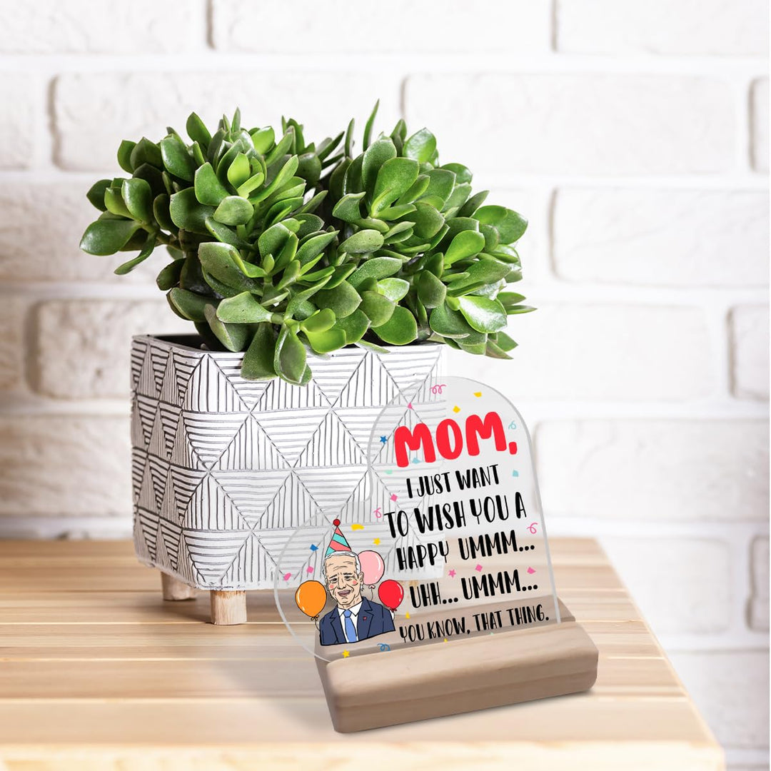 Gifts for Mom Unique Birthday Decorations for Mama Mother in Law Birthday Party Balloon Heart Shaped Acrylic Sign Plaque with Wood Stand for Home Office Bedroom Living Room Desk Table