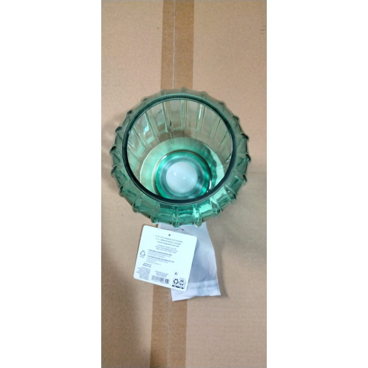 Mainstays by Becky G. & Alejandra 8.5  Rechargeable Green Lily Ribbed Glass Uplight  Gold Metal Base Retail $16.00