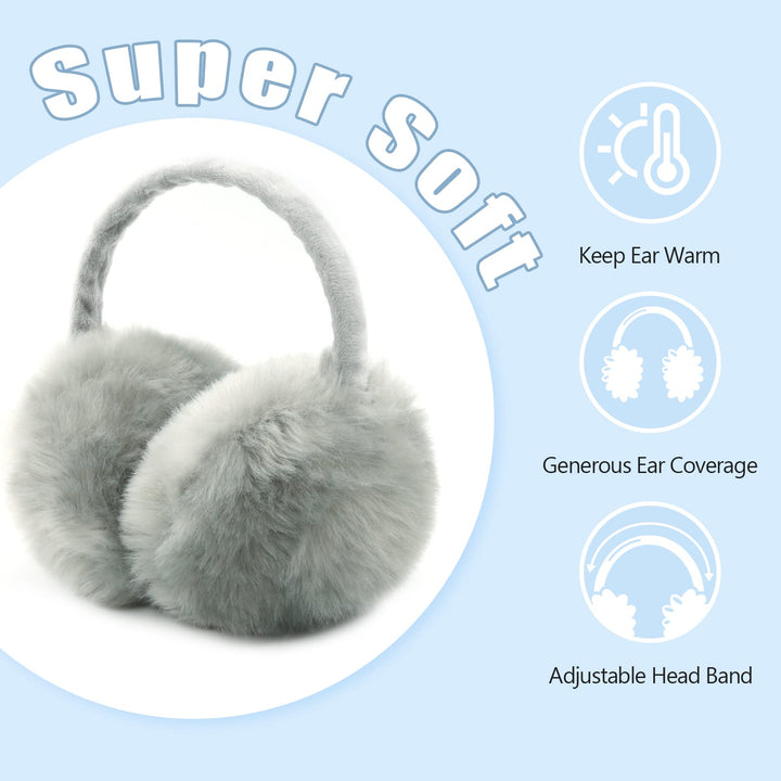 FSTEOE Winter Ear Muffs Women Warm Earmuff Girls Ear Warmers Soft Plush Outdoor Adjustable Ear Cover (Grey) Retail $18.00