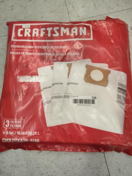 Craftsman CMXZVXA19-3110 Disposable High-Efficiency Filter Bags, 4-8 Gallon, 3 Filters Retail $15.00