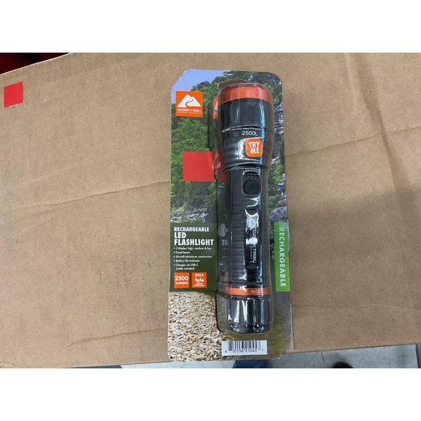 Ozark Trail 2500L, LED Flashlight, Rechargeable, 3 Modes, Aluminum Construction, IPX4