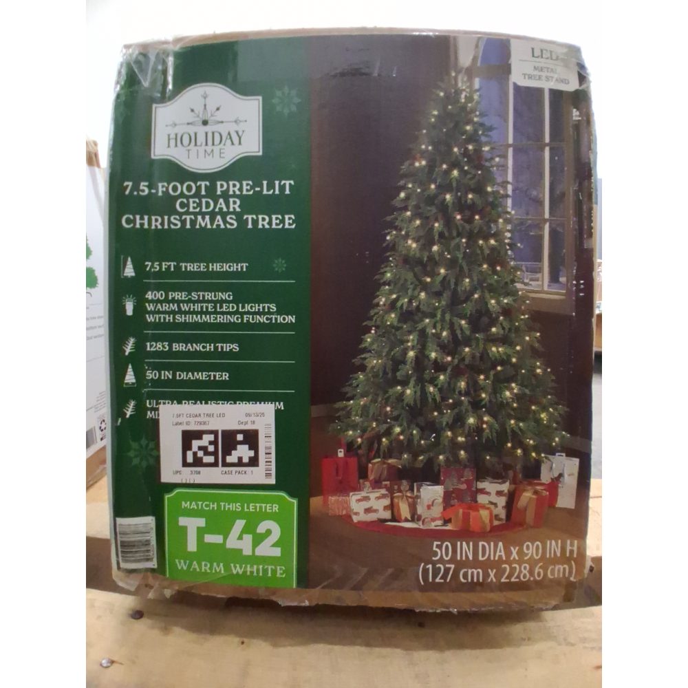 Holiday Time 7.5-Foot Pre-Lit Cedar Christmas Tree - 400 Warm White LED Lights, Shimmering Function Retail $180.00