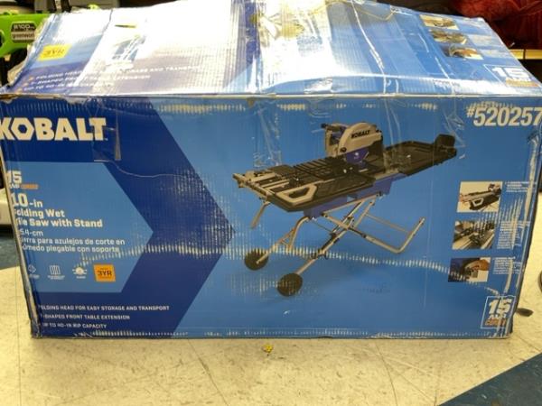 Kobalt 10-in Folding Wet Tile Saw with Stand - Easy Storage, Extension Table Retail $250.00