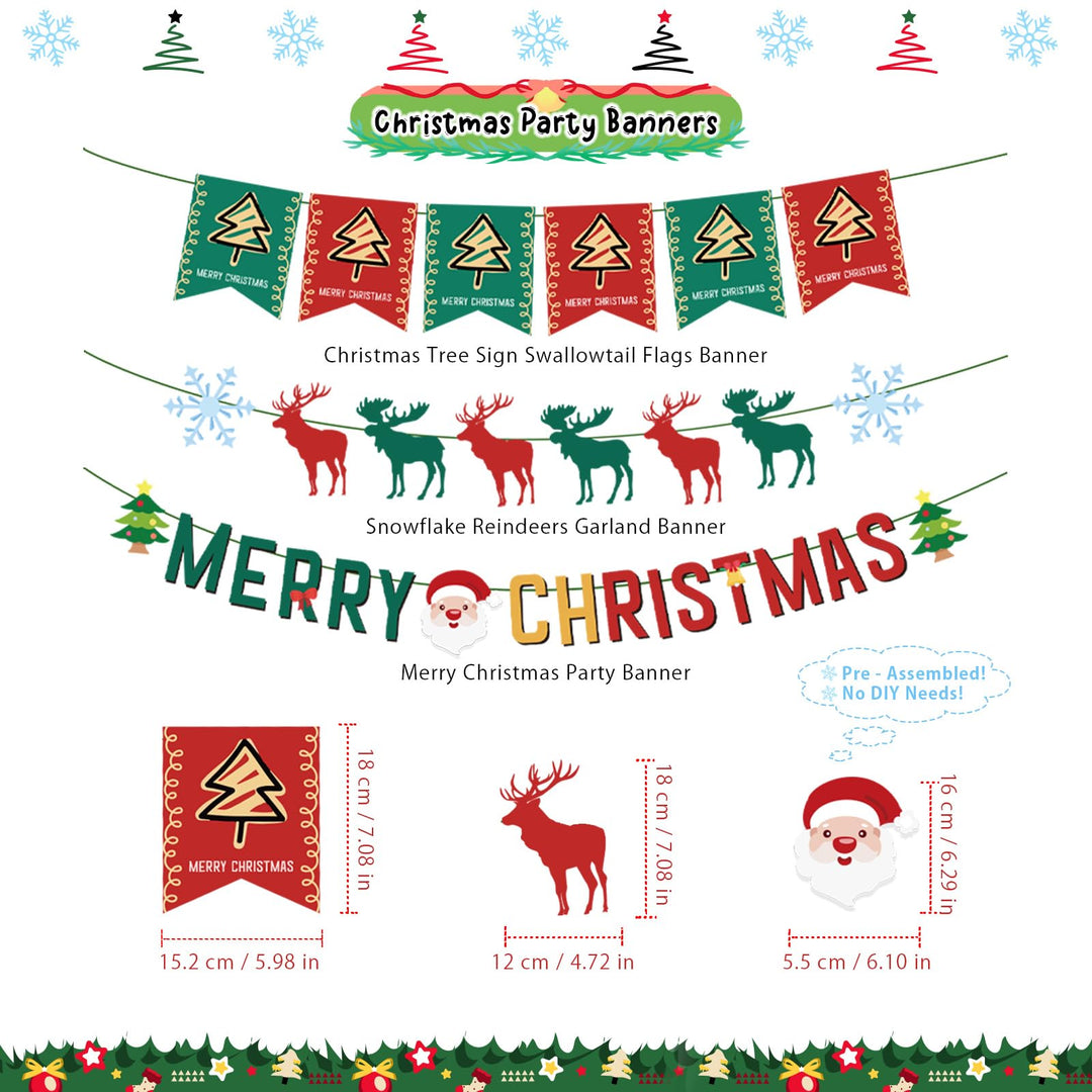 Chilfamy Christmas Decorations, Red Green Merry Christmas Party Banners, Reindeer Snow Garland Banner, Candy Foil Hanging Swirl Decors, Cake Topper for Ugly Sweater X-mas Holiday Home Party Supplies