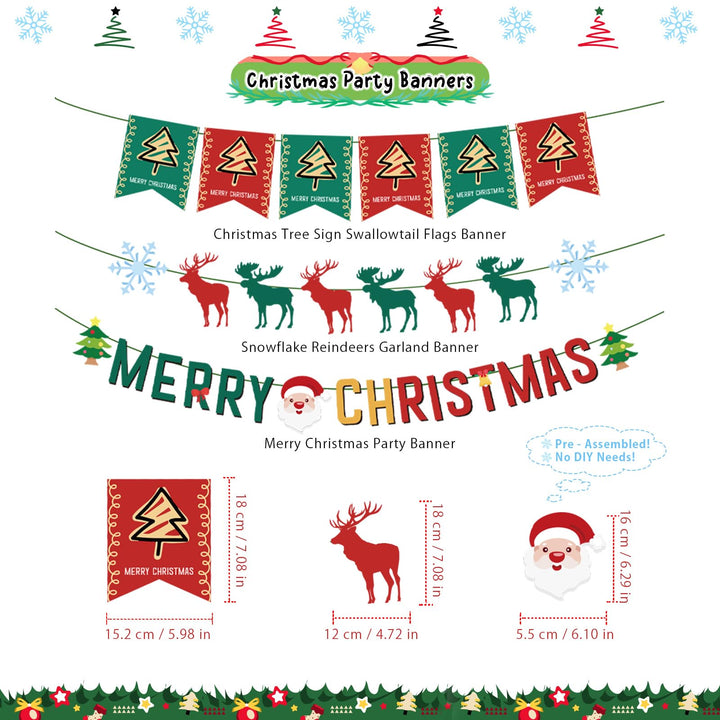 Chilfamy Christmas Decorations, Red Green Merry Christmas Party Banners, Reindeer Snow Garland Banner, Candy Foil Hanging Swirl Decors, Cake Topper for Ugly Sweater X-mas Holiday Home Party Supplies